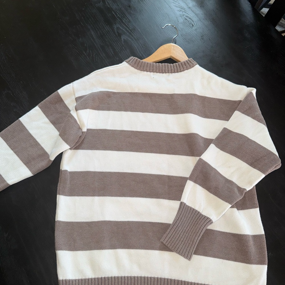 Harper Striped Crewneck Sweater in Cream and Brown